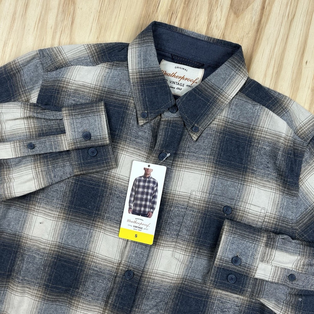 Weatherproof Vintage Men's NEW Blue Plaid Flannel Shirt Small Cotton Blend
